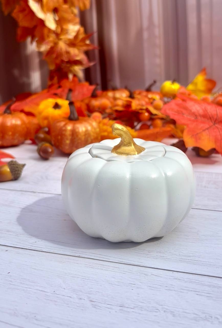 Гіпсове кашпо Гарбуз (білий із золотим хвостиком)