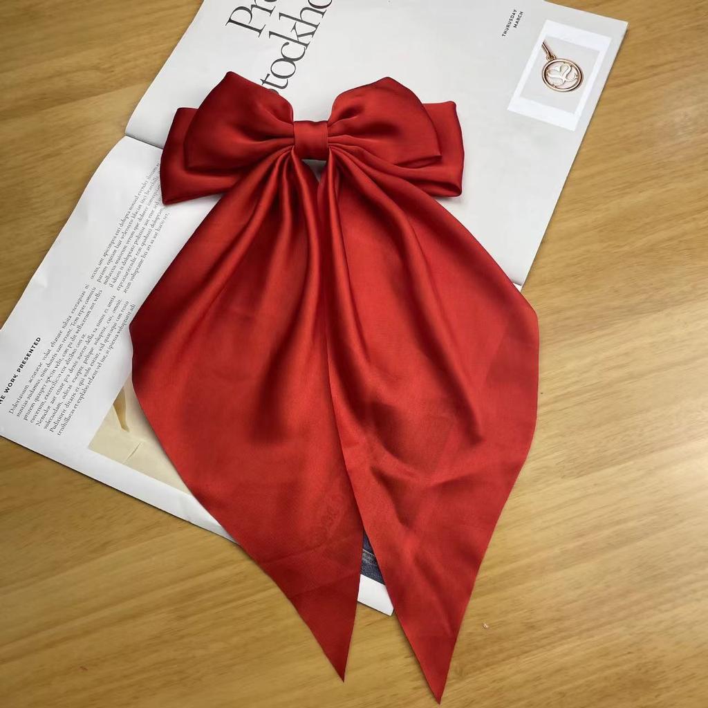 Заколка бант для волосся атласний, червоний