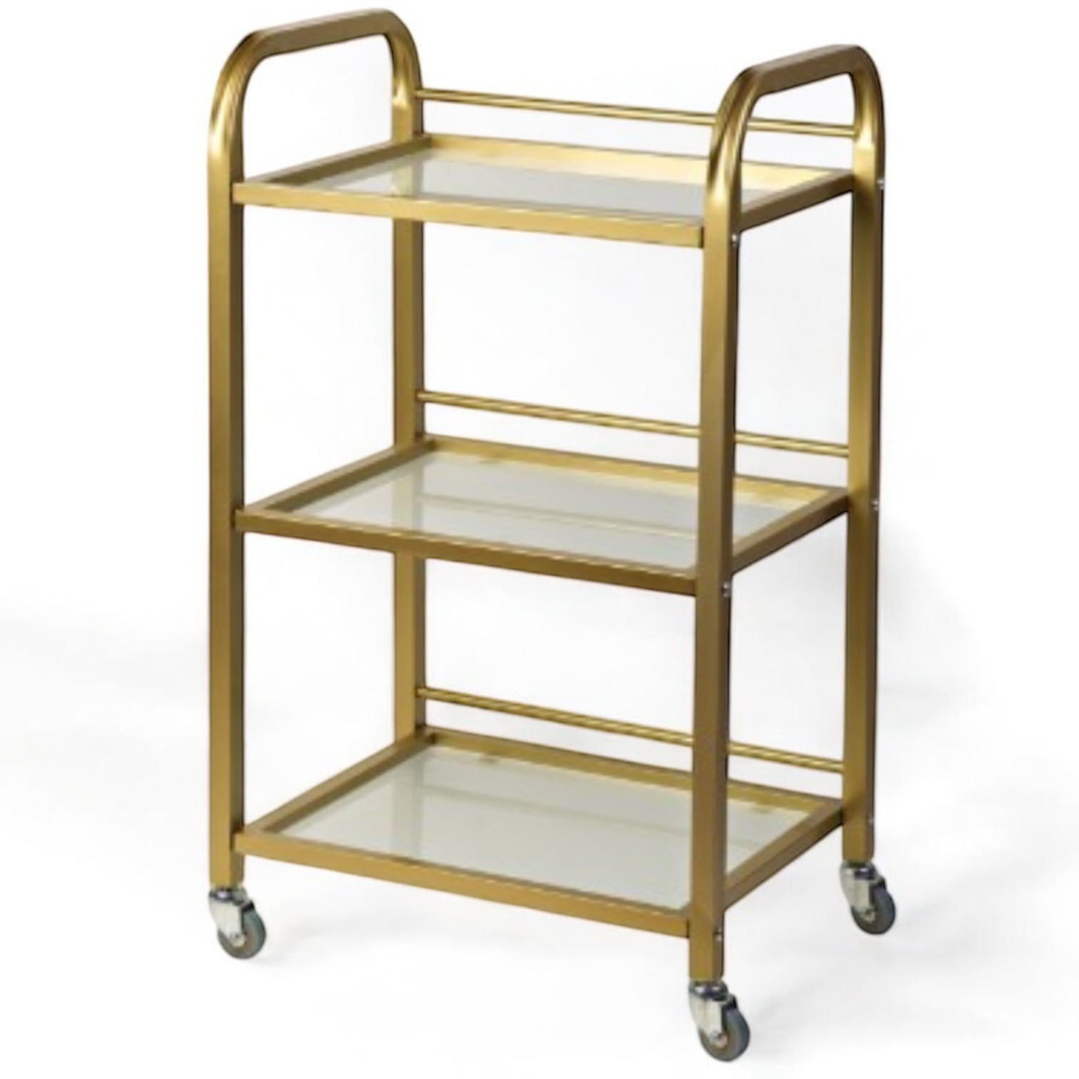 Візок косметологічний маніпуляційний з трьома полицями, золотий - скло:сатин/бронза