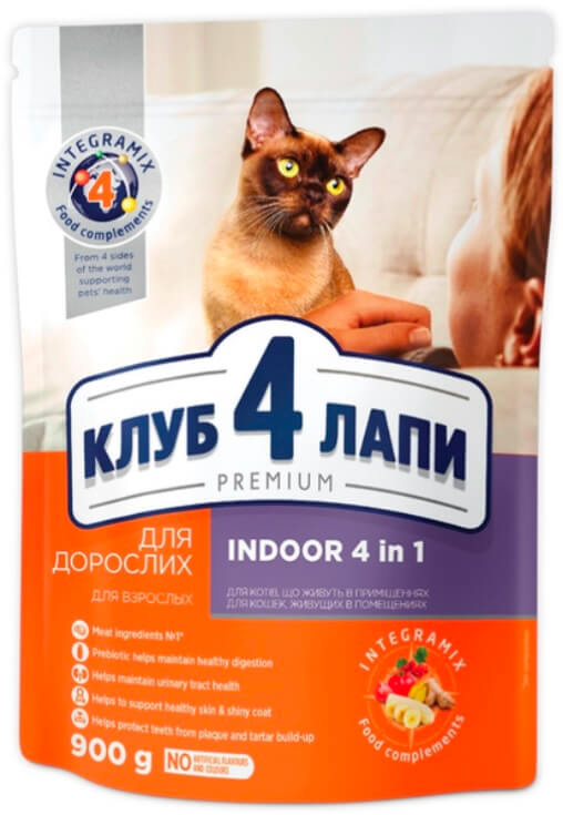 Клуб 4 лапи Premium сухий індор 4 в 1 для котів 0,9 кг