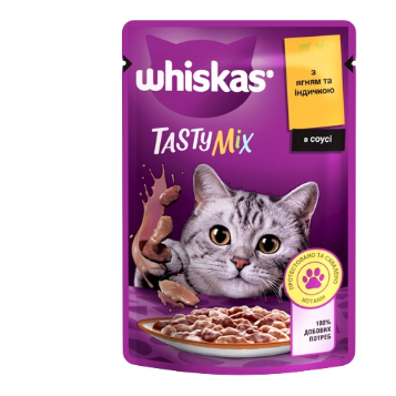 Вологий корм для котів Віскас (Whiskas) TastyMix Ягня, Індичка, 85 г