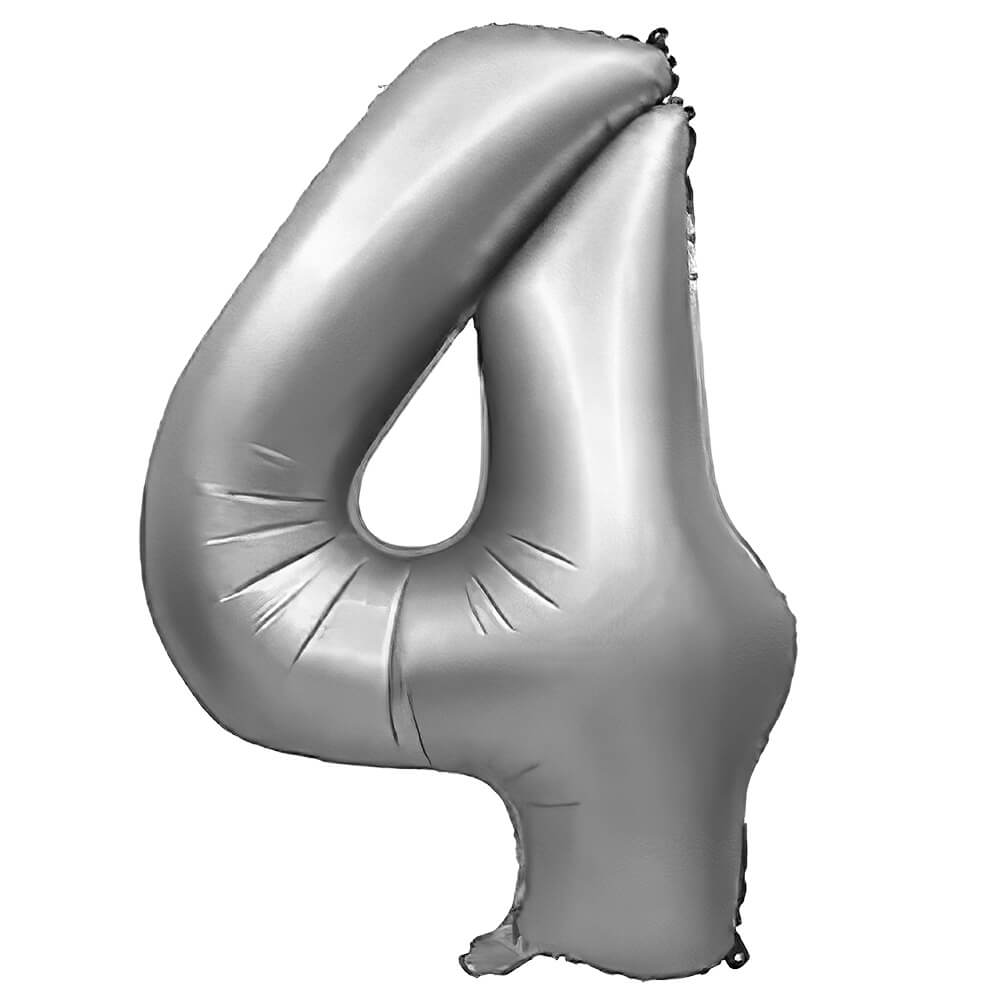 34 inch Number 4 Silver Helium Balloon