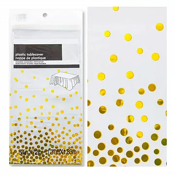 Скатертина біла з золотим горохом фольгована