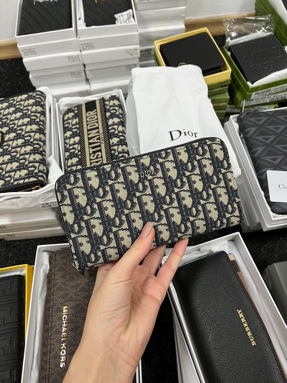 Christian Dior 30 Montaigne Wallet Blue Oblique Jacquard