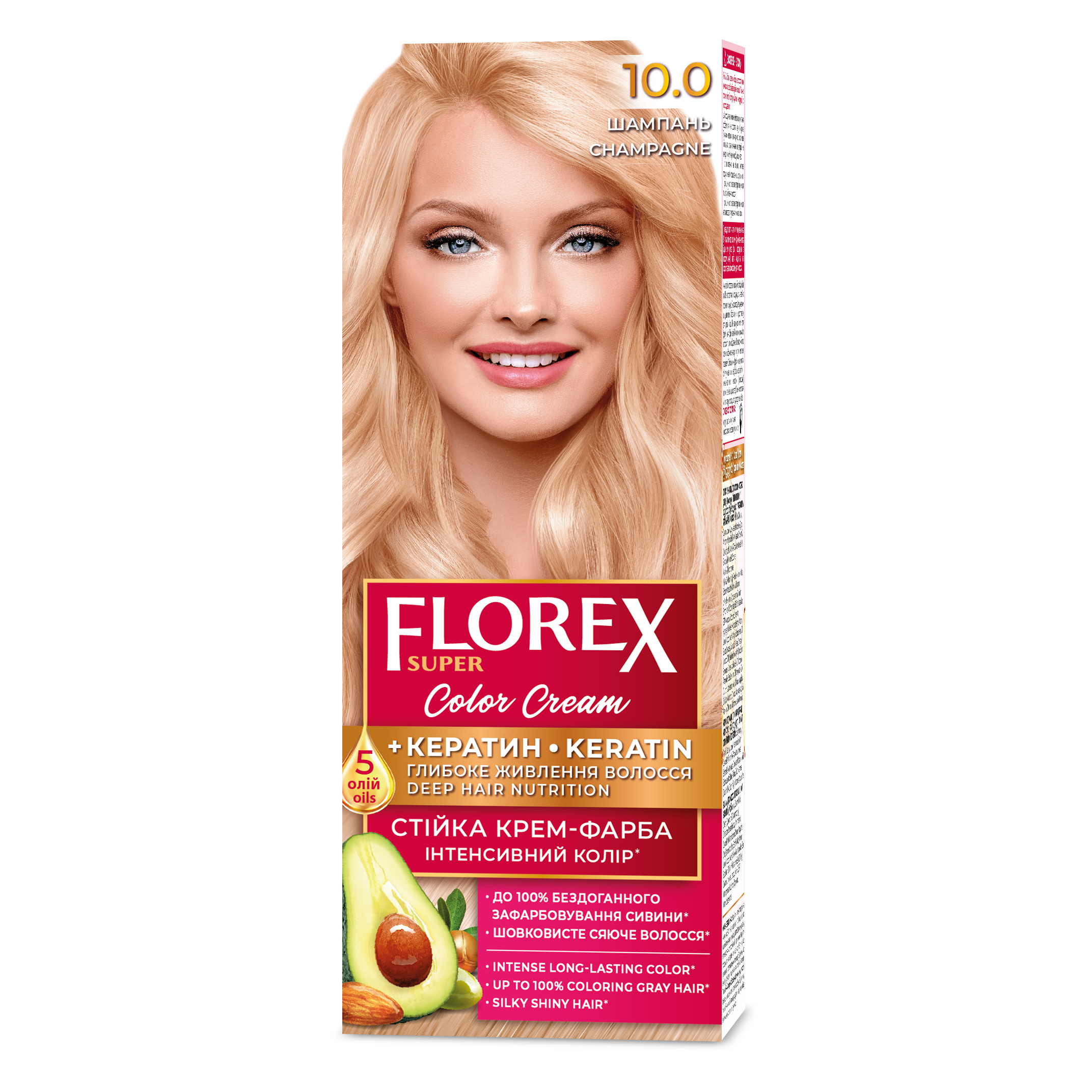 Стійка крем-фарба для волосся Florex Super Шампань 10.0