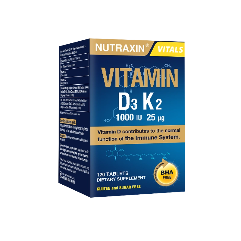 Nutraxin Vitamin D3 K2 – 120 Tablets | 1000 IU D3 + 25 mcg K2 for Bone, Muscle & Immune Health