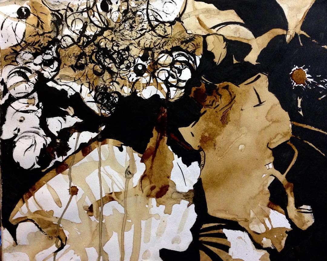 Samba, 2018, 40x50 sm, ink, coffee, paper