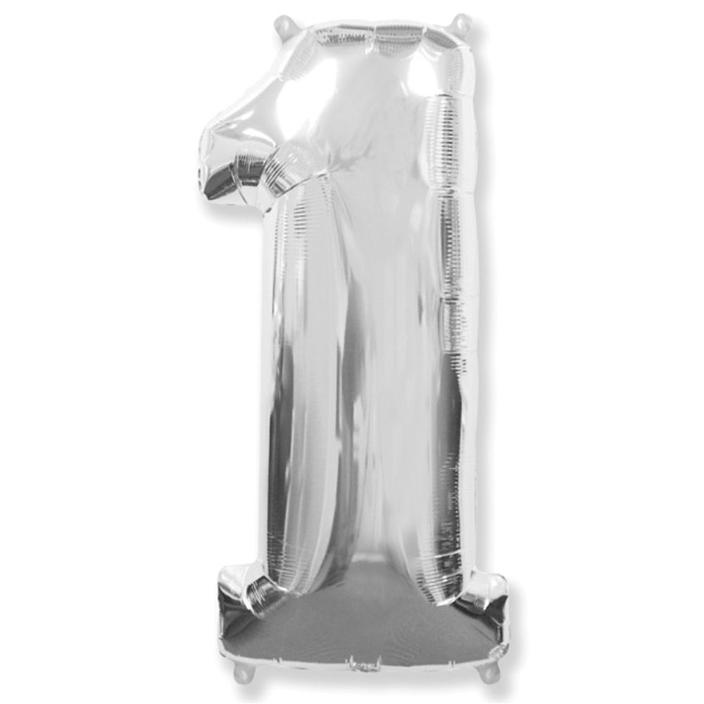 Фольгована кулька цифра 1 срібло 80см