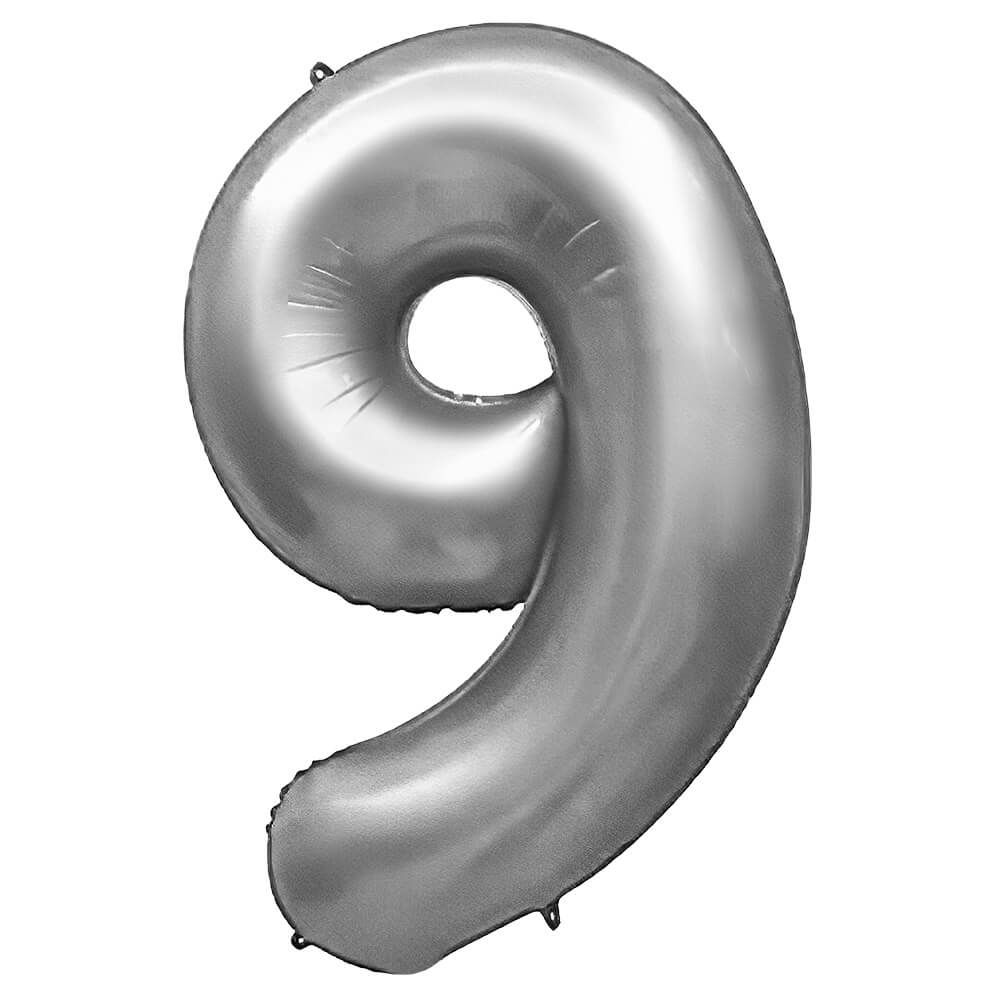 34 inch Number 9 Silver Helium Balloon