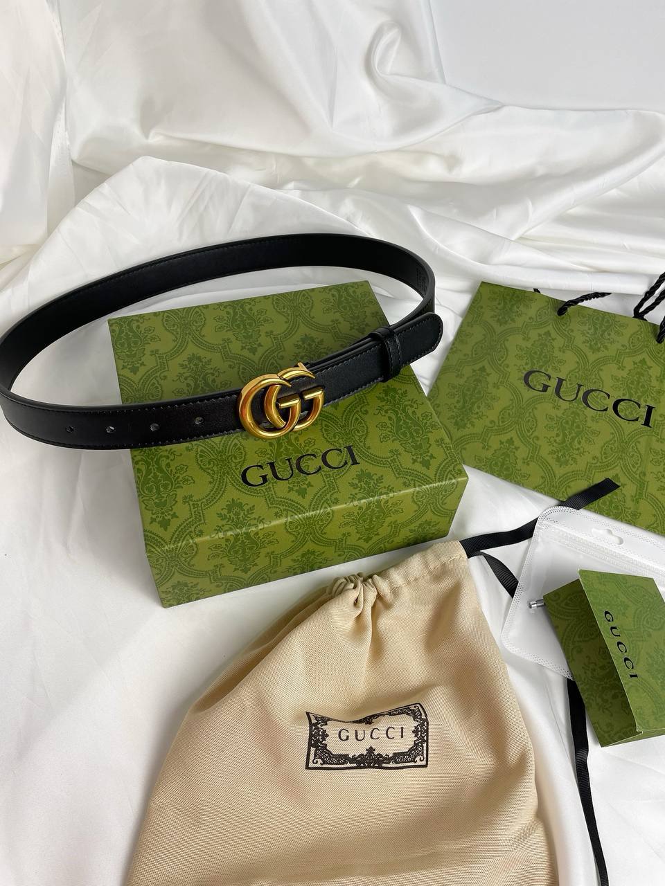Gucci Leather Belt With Double G Gold Buckle