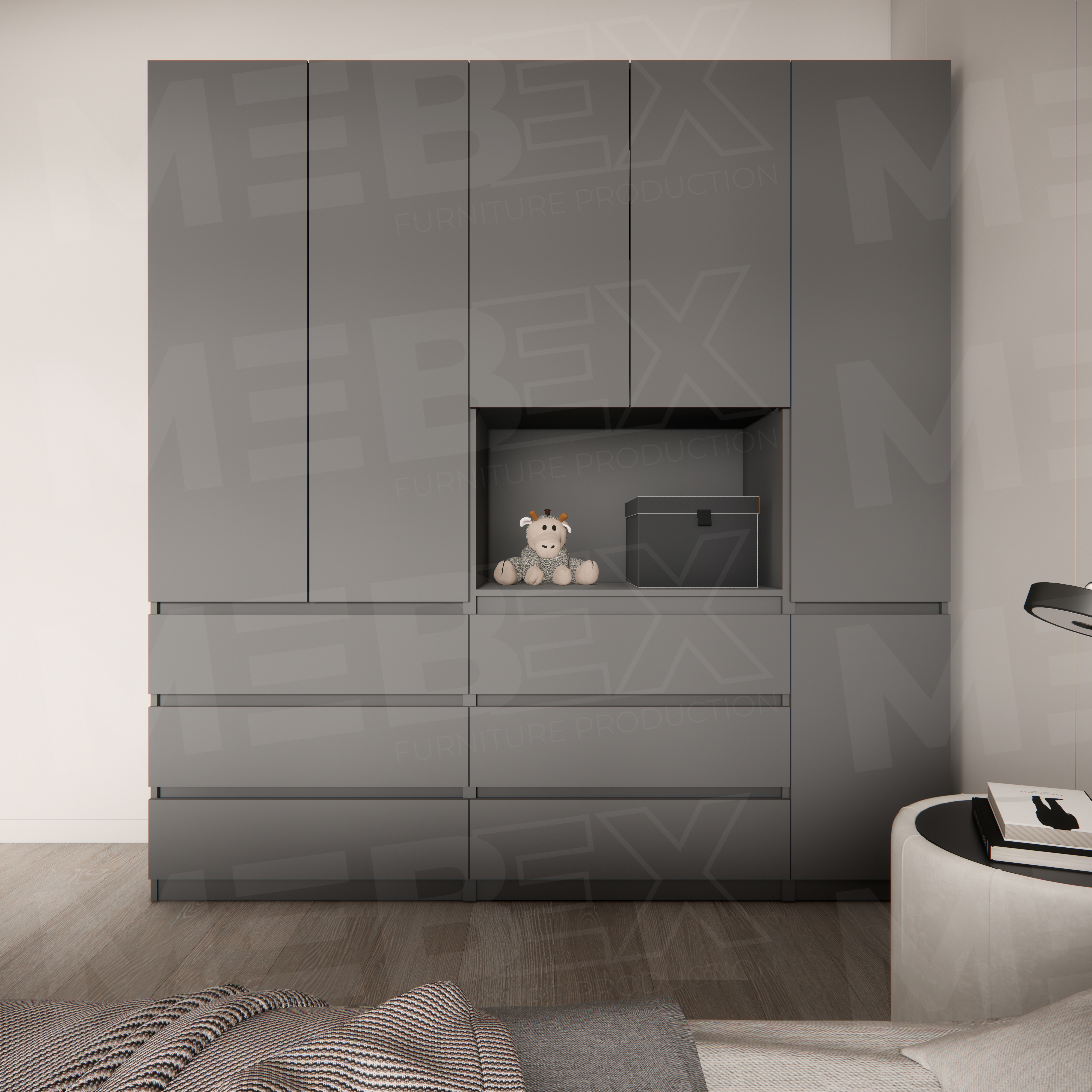 Шафа для одягу з штангою, полицями та шухлядами