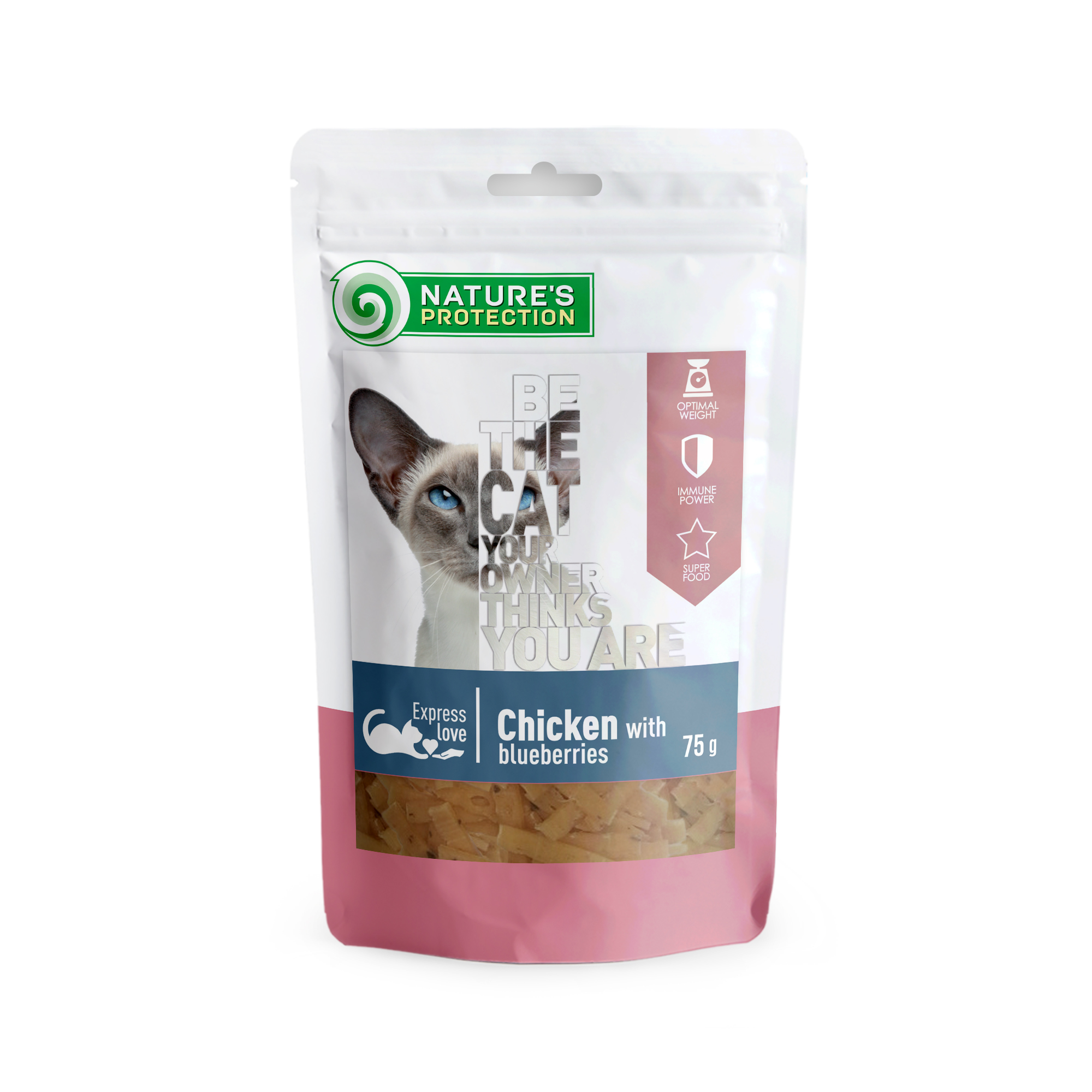 Ласощі для котів, снеки з курки з журавлиною, Nature's Protection, Snacks For Cats, With chicken and blueberries 75г
