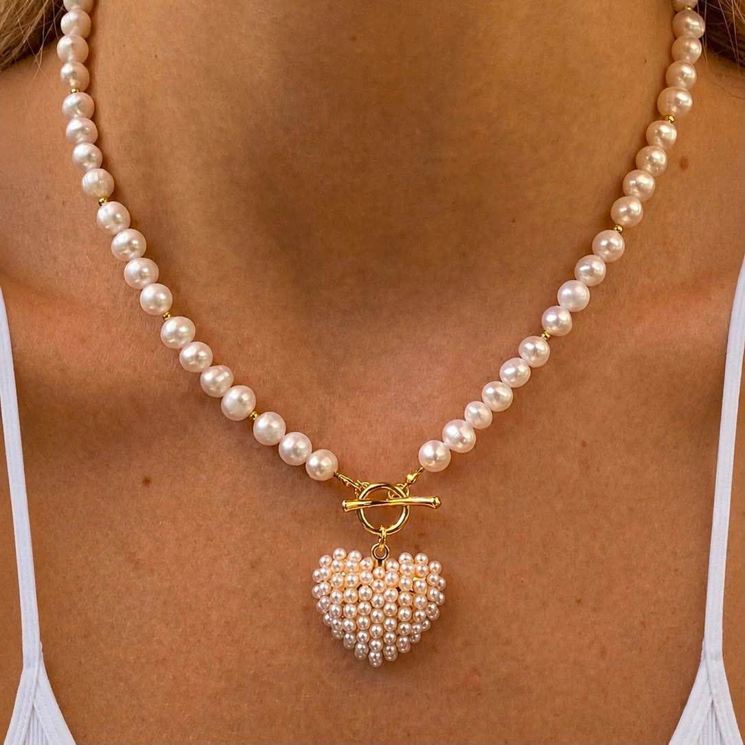 Pearl Heart Necklace/ Naszyjnik z Pereł Naturalnych z Sercem 