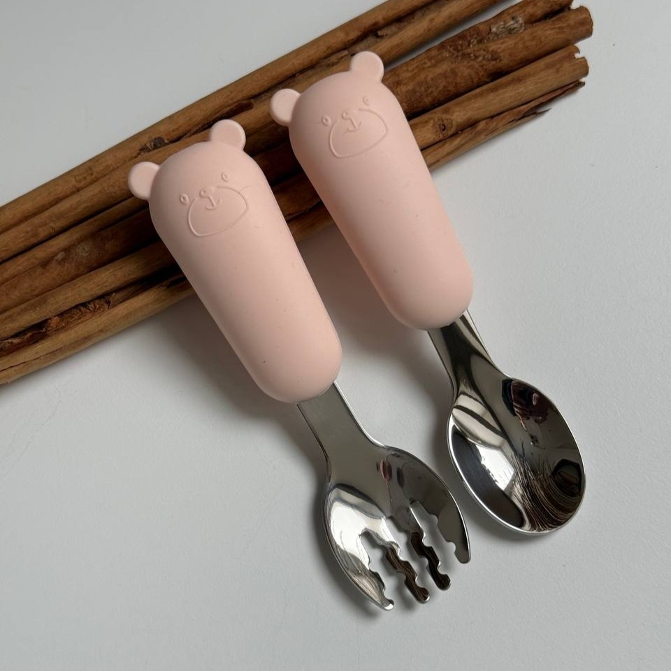 Прибори металеві "Ведмедики" Персик (Soft Pink)