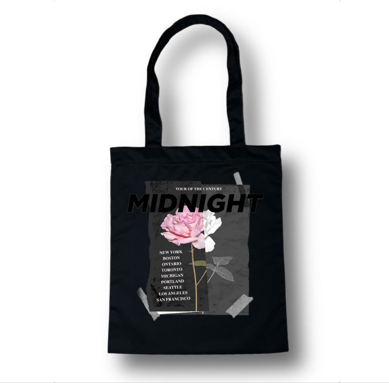 Шопер чорний класичний з принтом "ТРОЯНДА 1"