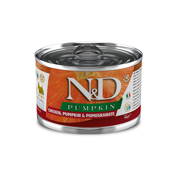 Фарміна дог волог N&D Grain Free PUMPKIN CHICKEN ADULT MINI з гарбузом, куркою, гранатом 140 г 02314