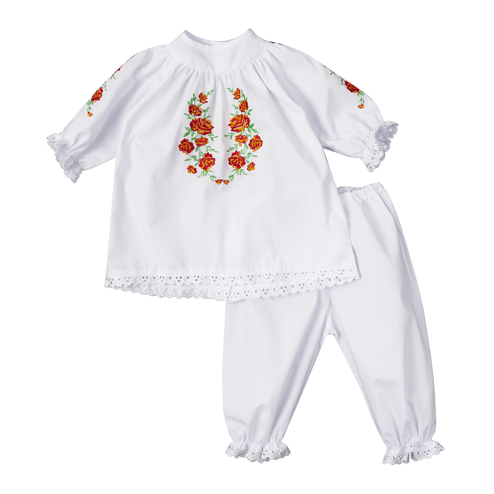 Комплект для хрещення дівчинки з червоною вишивкою