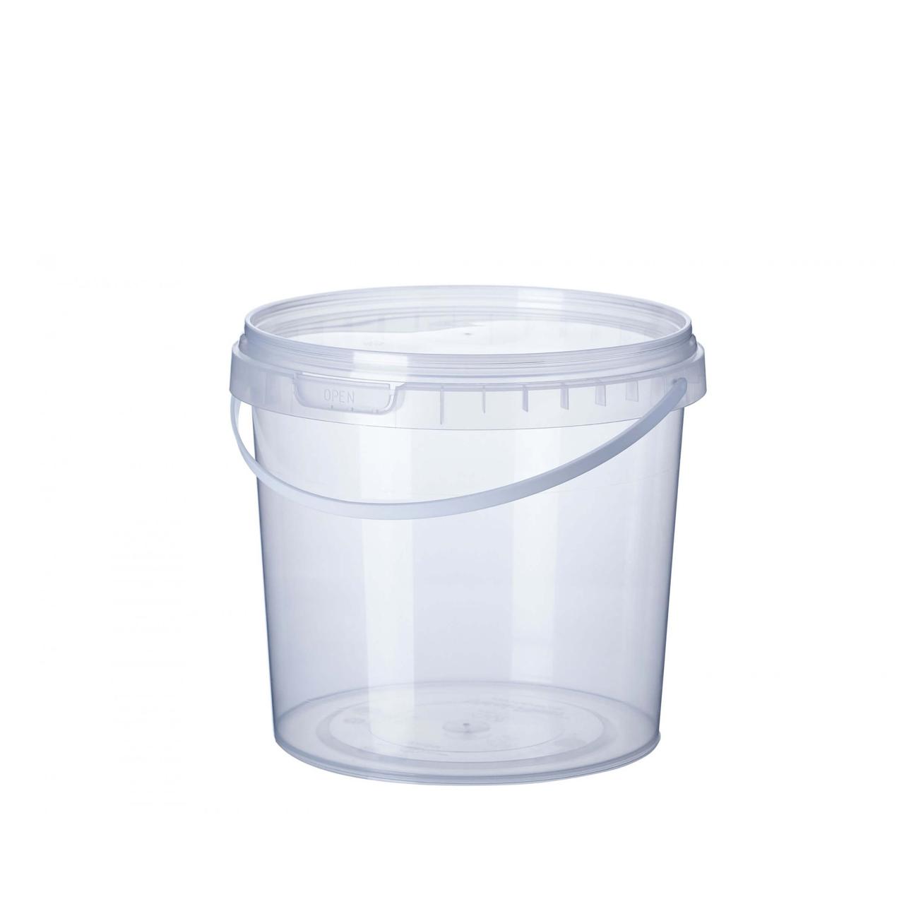 Відро 1 л кругле прозоре з ручкою, упаковка 180 шт, 006600048