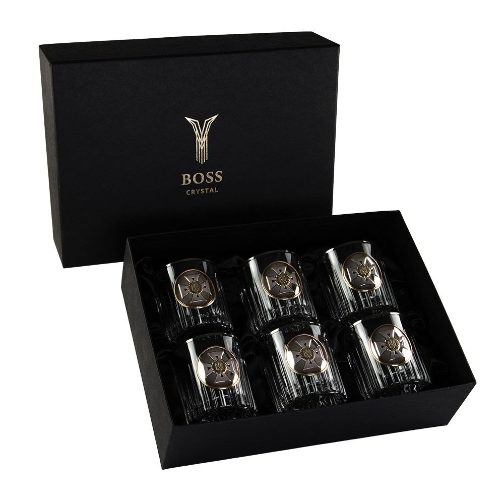 Набор для виски МНС – 6 бокалов с платиной для мужественного спасателя, GPB6MNS2PG