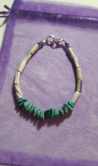 Wampum Tube Bracelet with Turquoise Chips