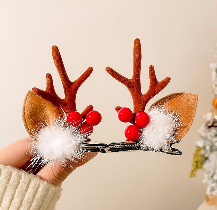 Новорічні заколки Ріжки з білим пушком