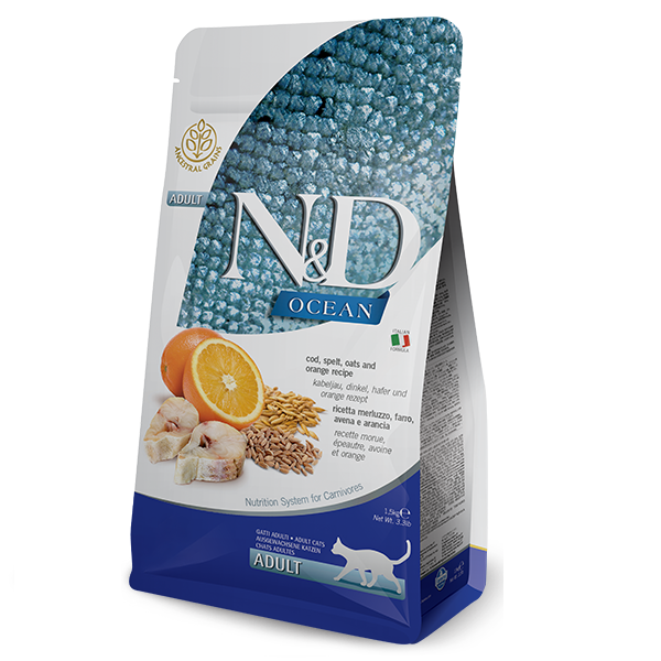 Фарміна кет сух N&D Low Grain Ocean ADULT з тріскою та апельсином 1,5 kg 36780