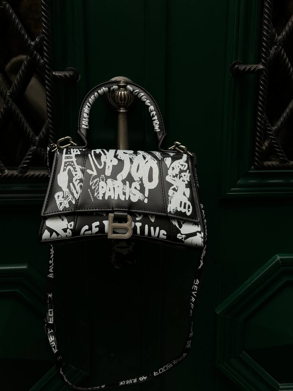Balenciaga Hourglass Small Handbag Graffiti in Black