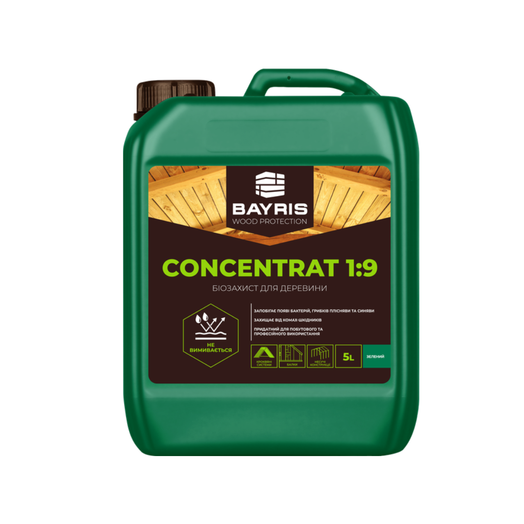 БАЙРІС Біозахист для деревини концентрат 1:9 Зелений 5 л