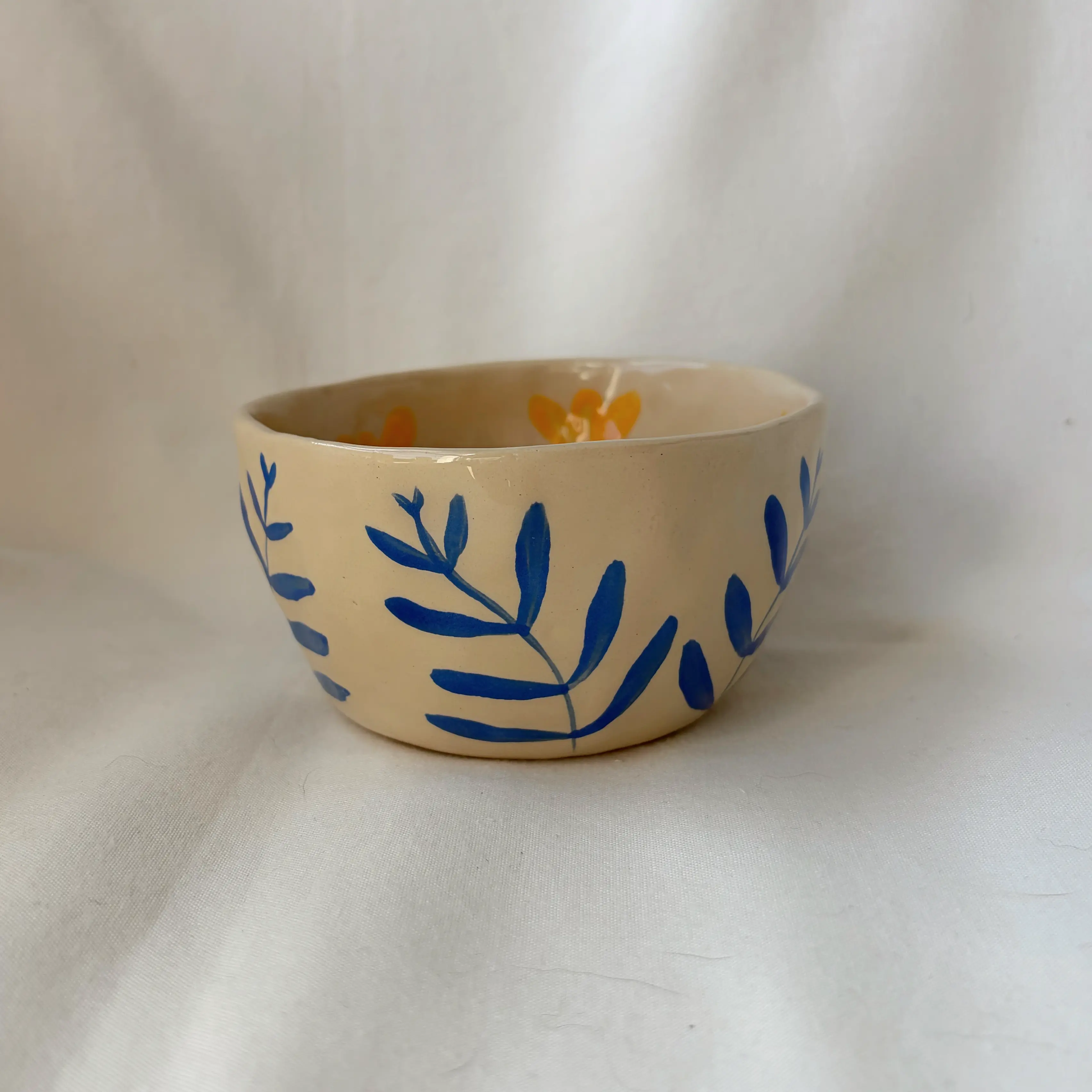 Small Ceramic Bowl with Flowers and Leaves – Handmade Pottery Bowl