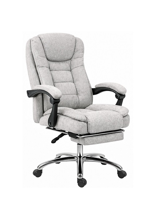 Крісло керівника з підставкою для ніг Бос та функцією вібромасажу, офісне крісло на колесах, крісло офісне світло-сіре
