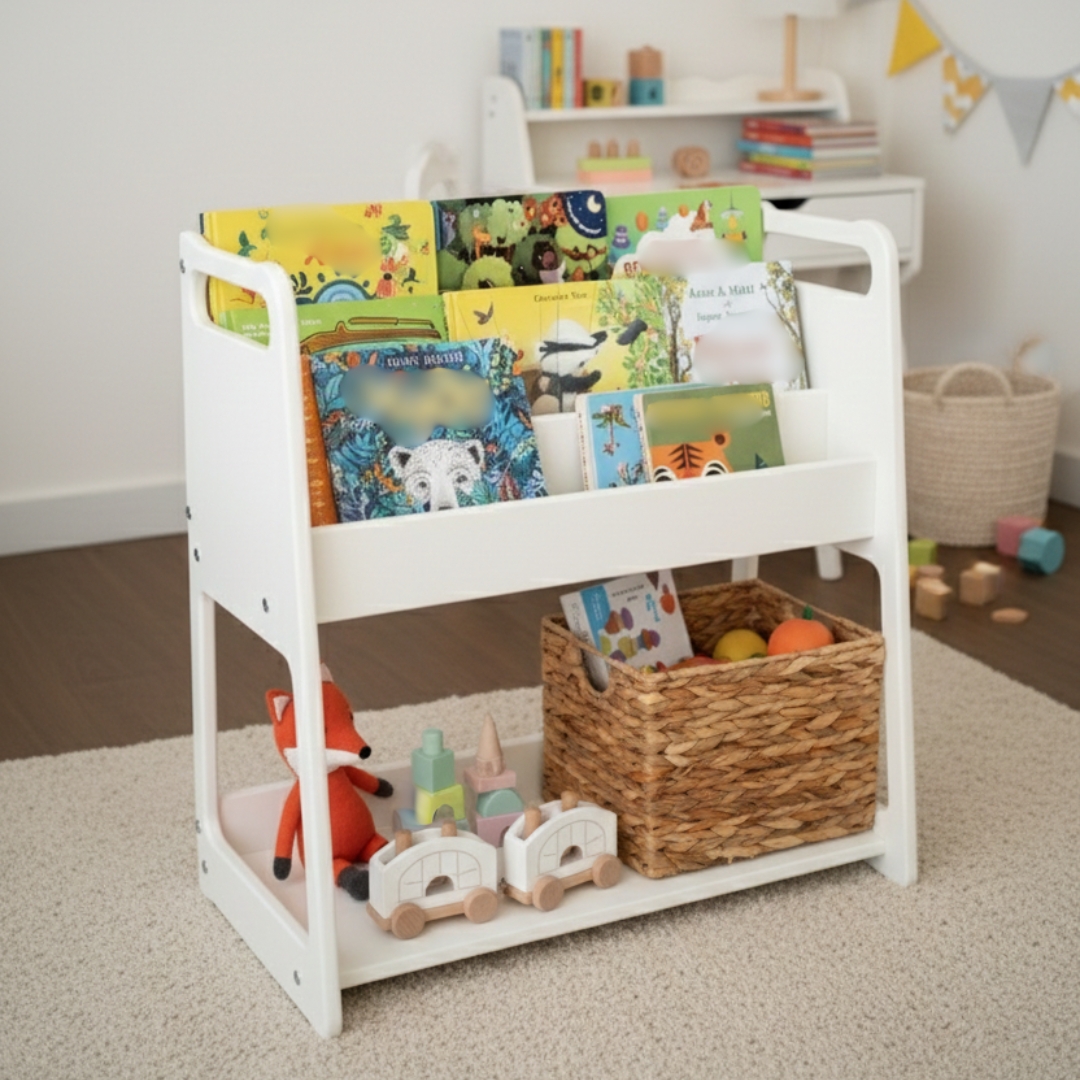 Дитячий стелаж дизайнерський Монтессорі для іграшок та книжок дерев'яний Кубі - білий