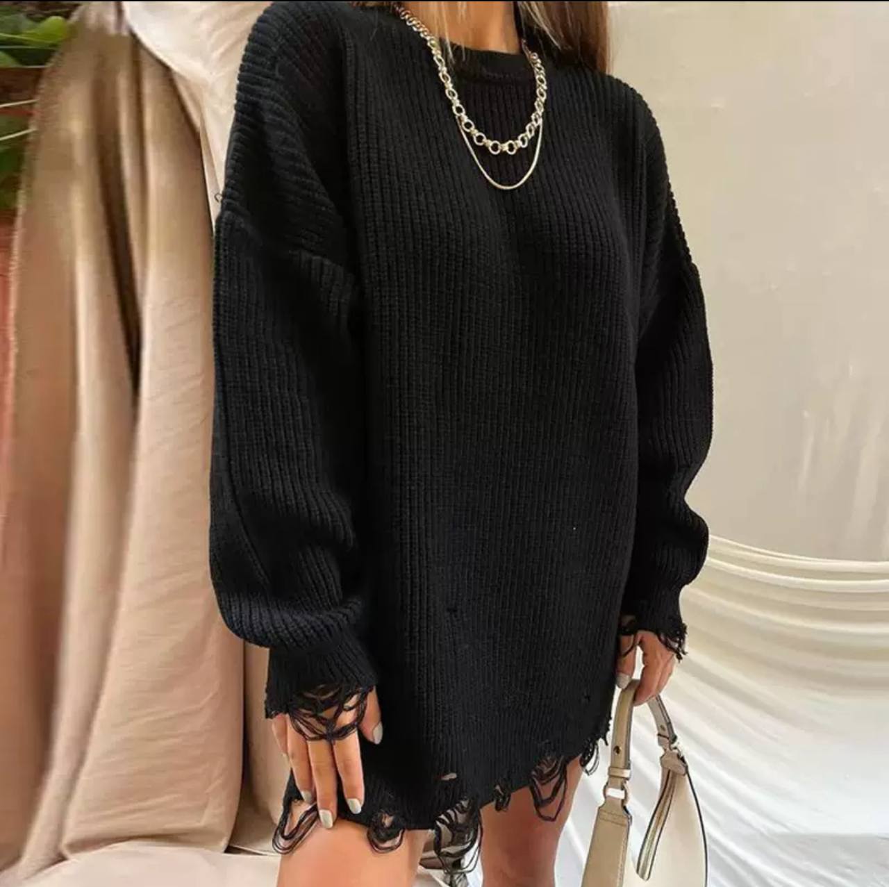 Светр оверсайз подовженний, чорний , розмір S,M