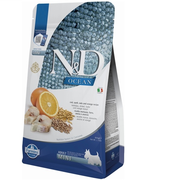 Фарміна дог сух N&D Low Grain Ocean ADULT MINI з тріскою та апельсином 800 gr 36582