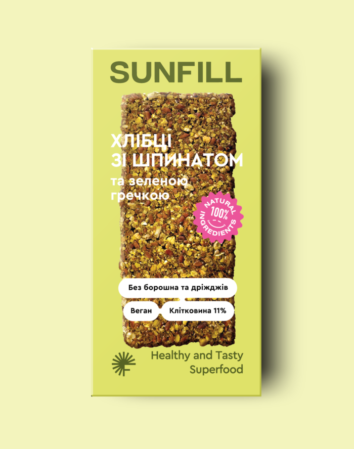 Хлібці зі шпинатом та зеленою гречкою - Sunfill, 91 г