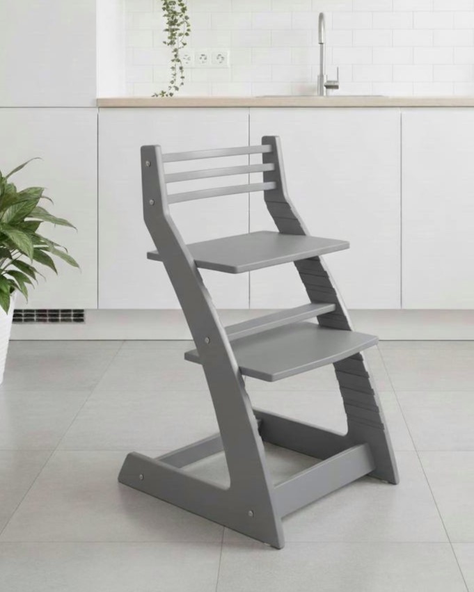 Зростаючий регульований деревяний дизайнерський дитячий стілець FunEra - Темно-сірий