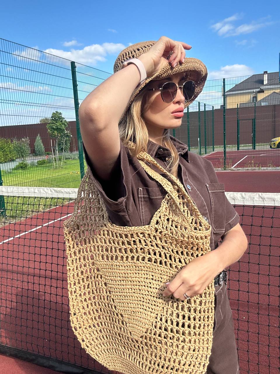 Сумка-авоська плетена темно-бежева