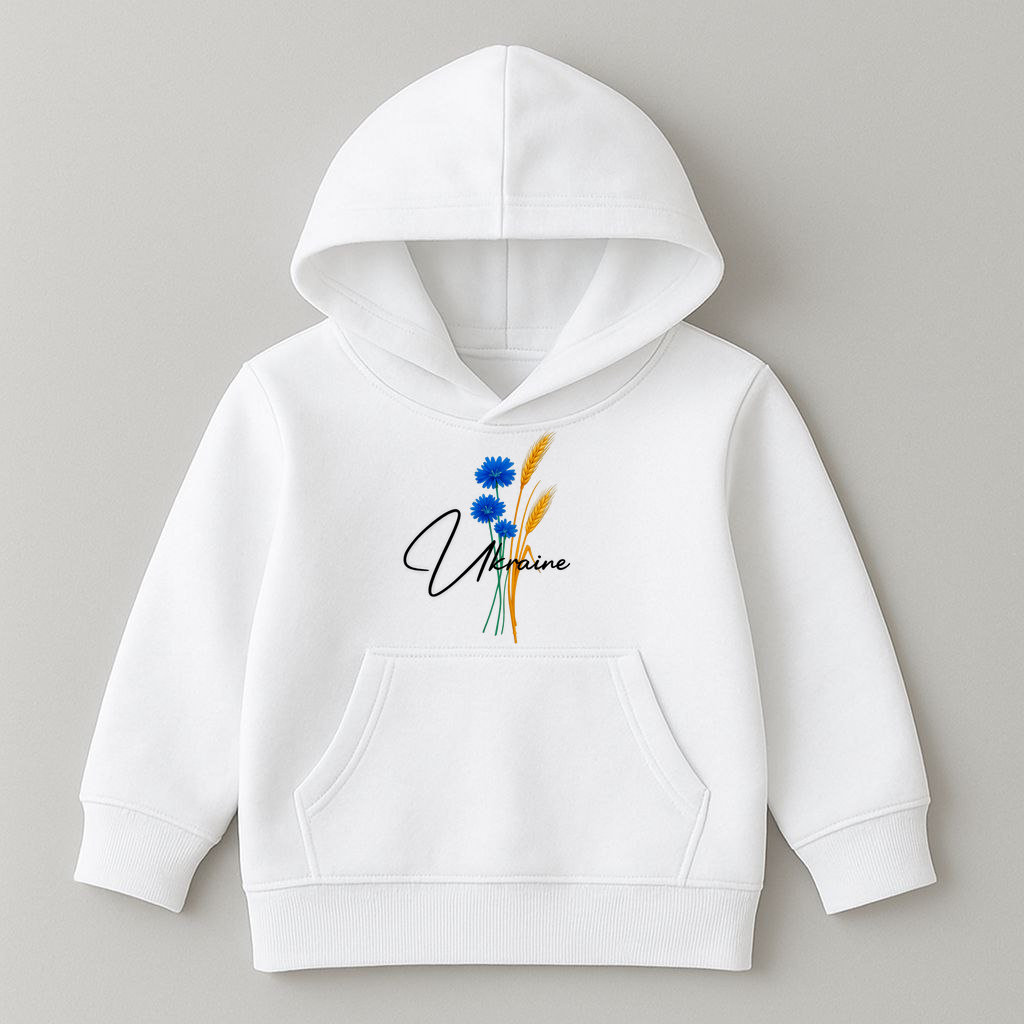 ДИТЯЧЕ ХУДІ БІЛИЙ КОЛІР З ПРИНТОМ "КОЛОСОК УКРАЇНА"