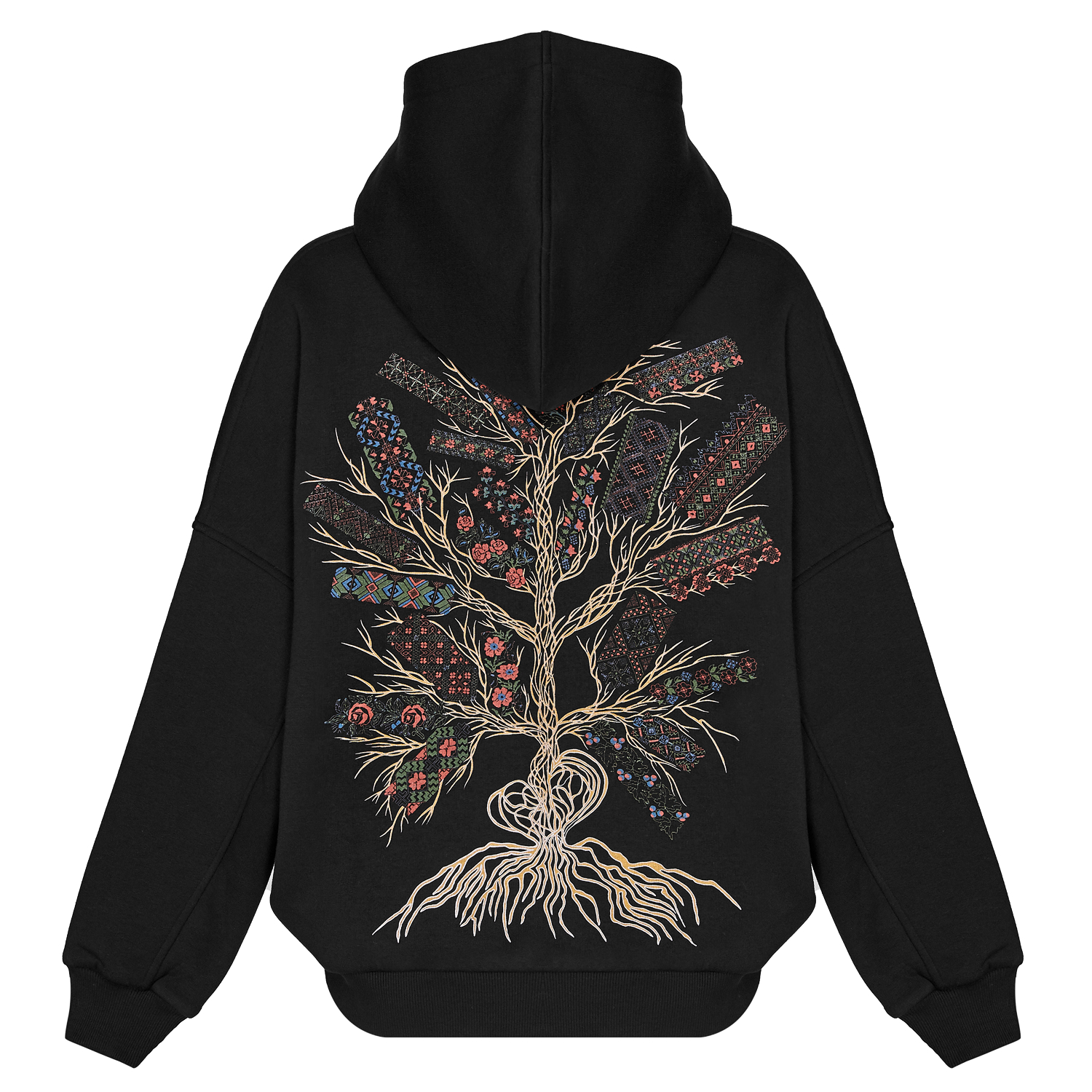 Худі «Дерево життя» чорне з кольоровим деревом утеплене