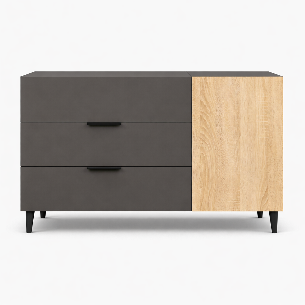 Комод на ніжках з трьома шухлядами та дверцятами