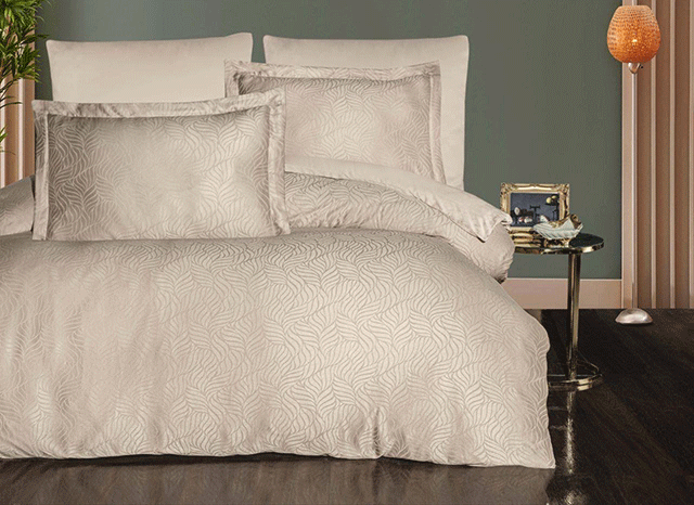 Комплект постільної білизни жакард сатин тенсель 200х220 см Бежевий