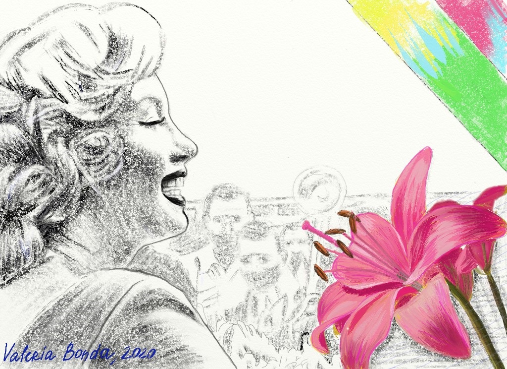 "Marilyn Happy". Original digital print by Valeria Bonda, printed on a hoodie (unisex)