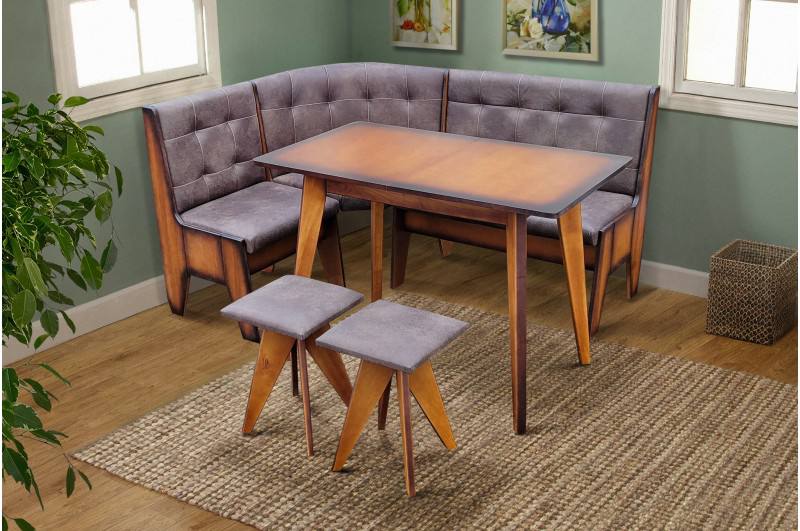 Кухонний комлект ЛАУНДЖ горіх (куток, стіл + 2 табуретки)