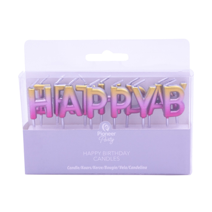 Свічки буквами Happy Birthday рожеве омбре