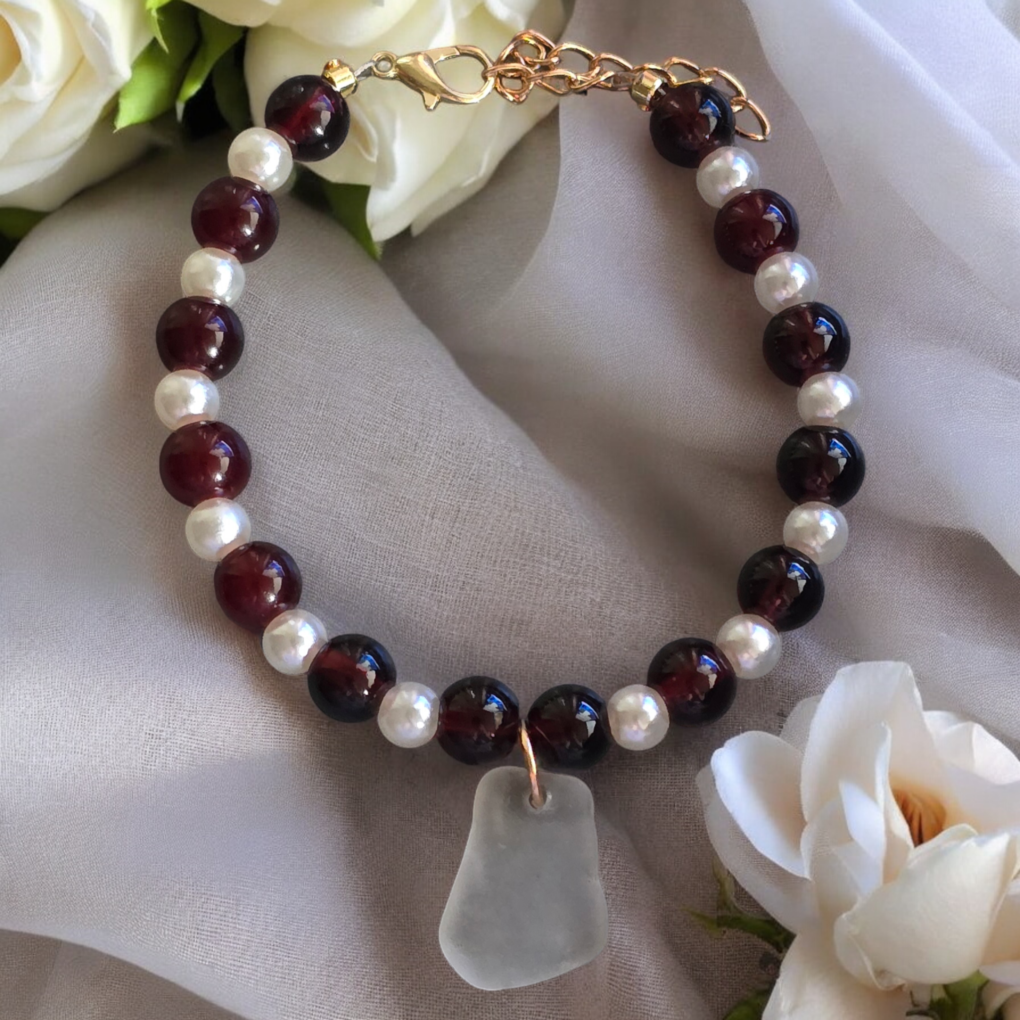 Garnet Sea Glass Bracelet