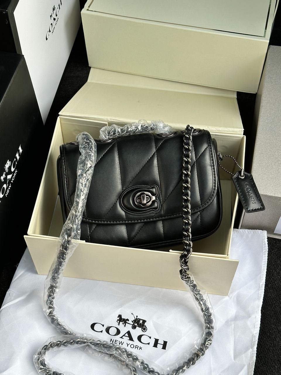 Coach Quilted Pillow Madison Shoulder Bag Black