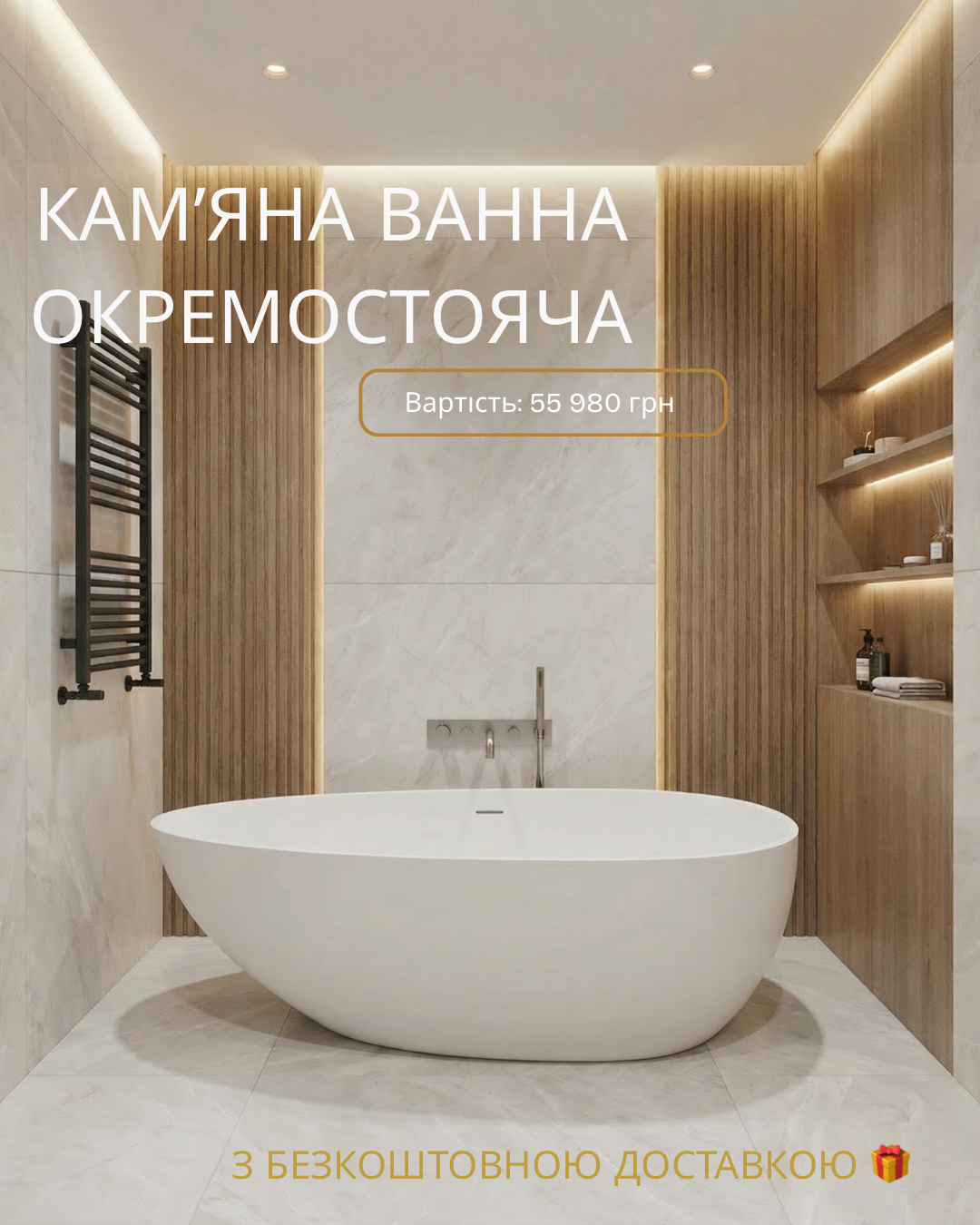 Ванна із штучного каменю окремостояча BulBul "Ellipse 1670"
