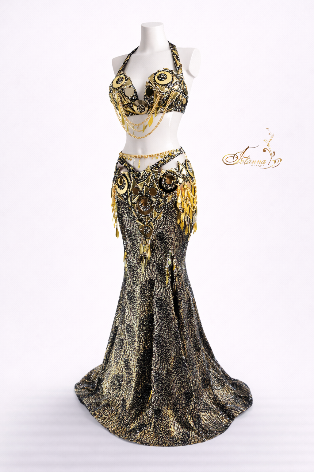 Gold belly dance costume with circles