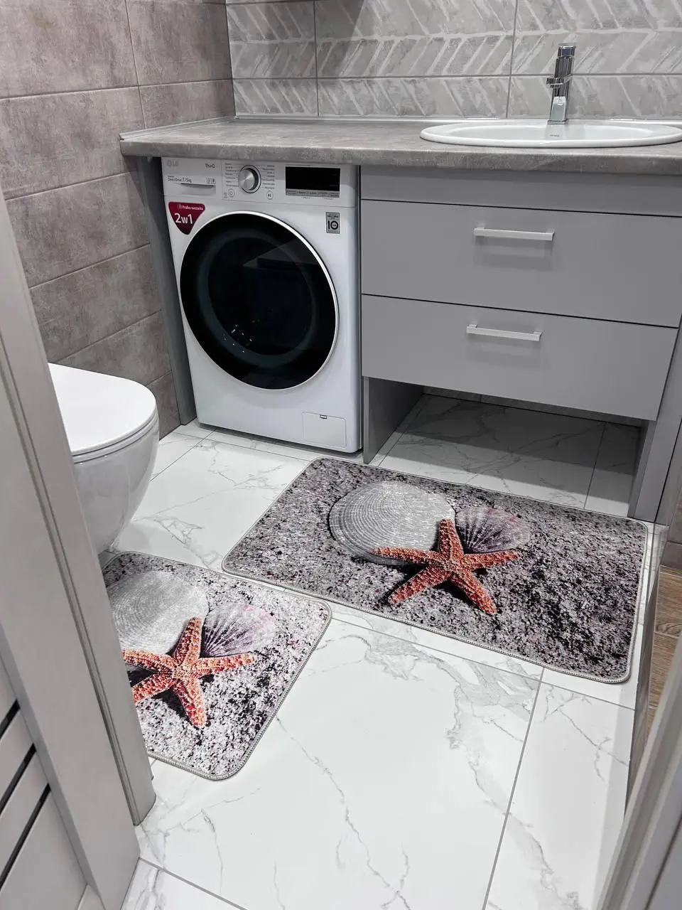 Набір килимків для ванної кімнати "Морська зірка", набір з двох килимків 100х60 і 60х50 см