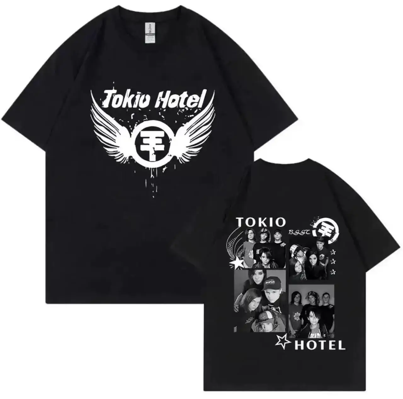 Чорна футболка Tokio Hotel з двостороннім принтом гурту, Токіо 