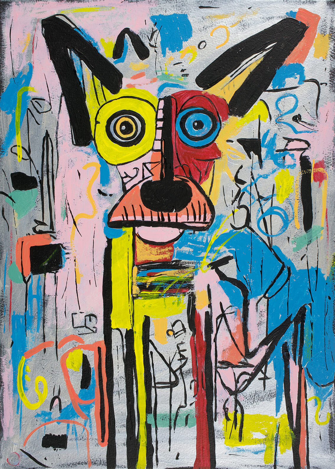 Self-Portrait of Basquiat's Dog III, 42x30 cm original acrylic painting on paper